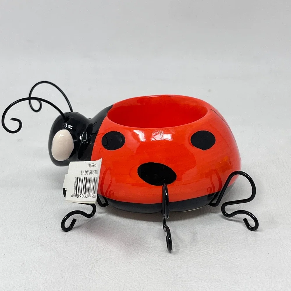 Yankee Candle Ladybug and Dragonfly Tea Light Holder Set Ceramic Metal Legs NEW